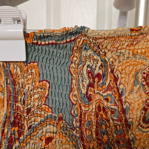 Orange and Brown Pleated Strapless Dress for Casual Resort Wear - Picture 5 of 10